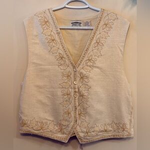 Vintage SEPERATE SCENE Oversized Embroidered Cream V-Neck Button Vest